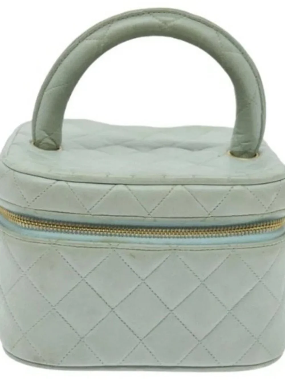 CHANEL Matelasse Vanity Cosmetic Pouch Lamb Skin Blue Gold CC Auth yk15445